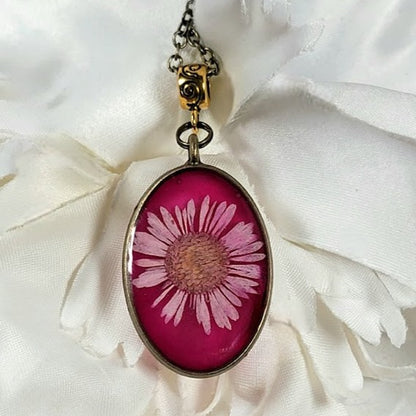 Timeless Elegant Pink Flower Necklace, Nature-Inspired Artisan Jewelry, Handmade Resin Floral Pendant, Vintage-Inspired Botanical Necklace