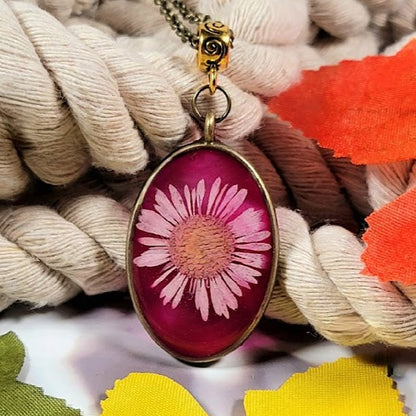 Timeless Elegant Pink Flower Necklace, Nature-Inspired Artisan Jewelry, Handmade Resin Floral Pendant, Vintage-Inspired Botanical Necklace