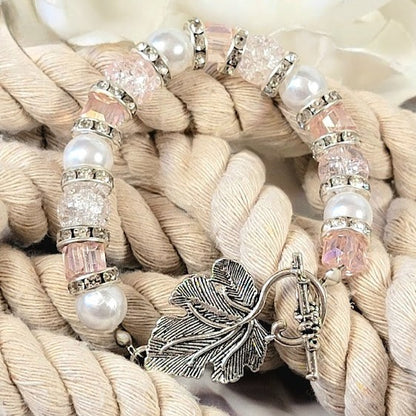 Lustrous Pearl & Crystal Combo Bracelet, Sophisticated Pearl Elegance, Pink Crystal Wristlet