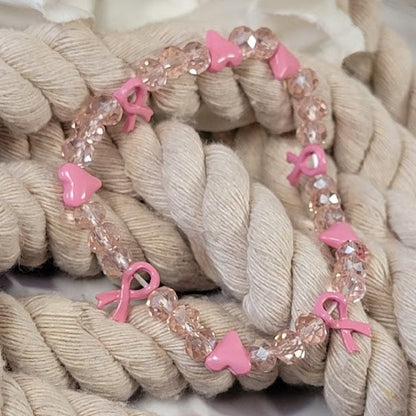 Pink Ribbon Bracelet, Beacon for Hope Wristlet, Courage & Love Symbol Jewelry, Gift For Resilient Women