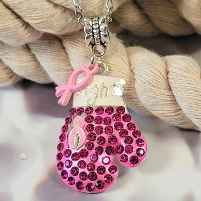 Breast Cancer Awareness Necklace, Strength & Beauty Combined Jewelry, Boxing Glove Pendant, Survivor's Piece, Symbol of Hope Strength