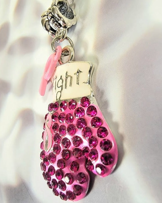 Breast Cancer Awareness Necklace, Strength & Beauty Combined Jewelry, Boxing Glove Pendant, Survivor's Piece, Symbol of Hope Strength