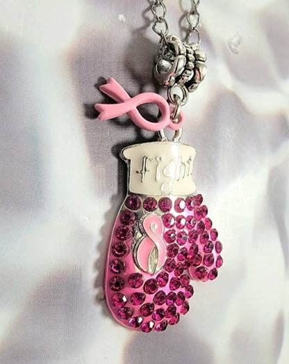 Breast Cancer Awareness Necklace, Strength & Beauty Combined Jewelry, Boxing Glove Pendant, Survivor's Piece, Symbol of Hope Strength