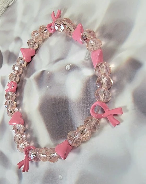 Pink Ribbon Bracelet, Beacon for Hope Wristlet, Courage & Love Symbol Jewelry, Gift For Resilient Women