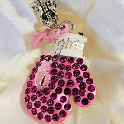 Breast Cancer Awareness Necklace, Strength & Beauty Combined Jewelry, Boxing Glove Pendant, Survivor's Piece, Symbol of Hope Strength