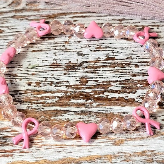 Pink Ribbon Bracelet, Beacon for Hope Wristlet, Courage & Love Symbol Jewelry, Gift For Resilient Women