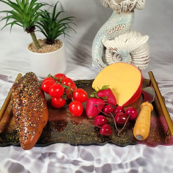 Handmade Gold Shimmer Tray, Versatile Resin Charcuterie Board, Vanity Dresser Perfume Display, Bathroom Organizer Plate