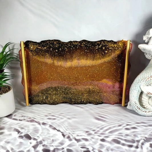 Handmade Gold Shimmer Tray, Versatile Resin Charcuterie Board, Vanity Dresser Perfume Display, Bathroom Organizer Plate