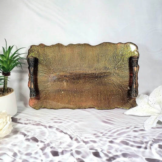 Glistening Golden Brown Hue Decorative Tray, Handcrafted Desert-Inspired Platter, Vanity Dresser Perfume Display