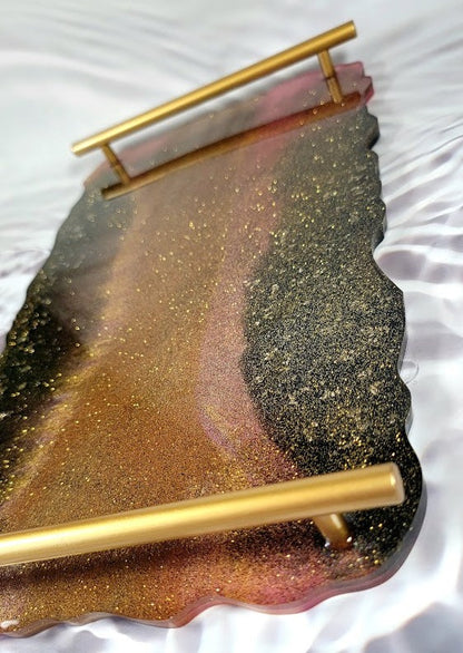 Handmade Gold Shimmer Tray, Versatile Resin Charcuterie Board, Vanity Dresser Perfume Display, Bathroom Organizer Plate