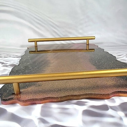 Handmade Gold Shimmer Tray, Versatile Resin Charcuterie Board, Vanity Dresser Perfume Display, Bathroom Organizer Plate