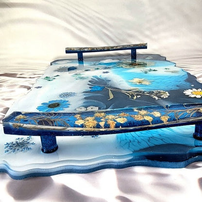 Naturally Preserved Blue Flower Decorative Tray, Luxury Charcuterie Board, Tranquil Azure Vanity Organizer, Elegant Home Decor Addition, Multi-Purpose Use