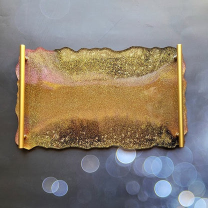 Handmade Gold Shimmer Tray, Versatile Resin Charcuterie Board, Vanity Dresser Perfume Display, Bathroom Organizer Plate