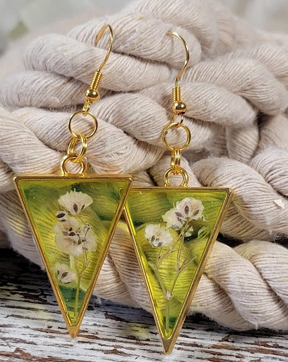 Lightweight Botanical Earrings in Yellow Tinted Resin