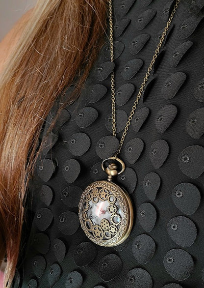 Antique-Inspired Steampunk Gear Watch Necklace - Classic Mechanical Timepiece Pendant