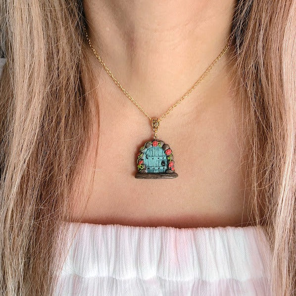 Magical Forest Fairy Door Necklace, Enchanting Woodland Realm Pendant, Fantasy-Inspired Charm, Secret Garden Keepsake