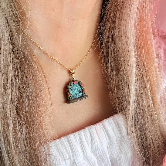 Magical Forest Fairy Door Necklace, Enchanting Woodland Realm Pendant, Fantasy-Inspired Charm, Secret Garden Keepsake