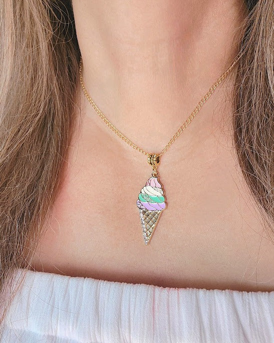 Sweet Treat Waffle Cone Necklace, Colorful Pendant for Kids