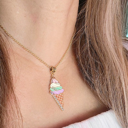 Sweet Treat Waffle Cone Necklace, Colorful Pendant for Kids