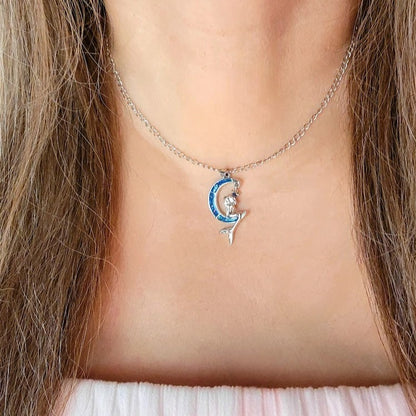 Mermaid Sitting on Silver Crescent Moon Necklace, Sea-Themed Jewelry