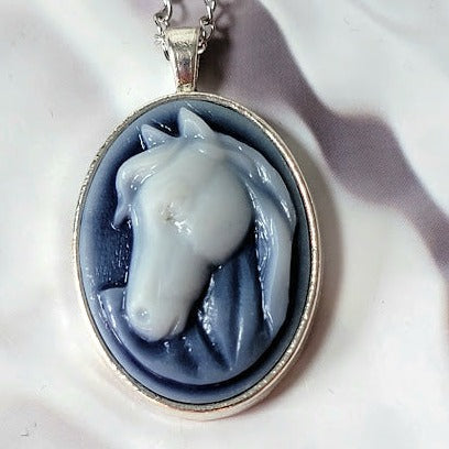 White Stallion Cameo Necklace, Majestic Horse Profile Pendant, Handcrafted Country Charm Jewelry, Modern-day Western Chic