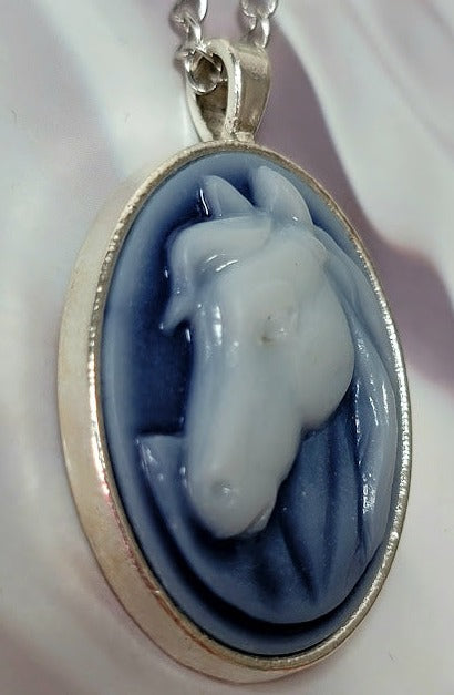 White Stallion Cameo Necklace, Majestic Horse Profile Pendant, Handcrafted Country Charm Jewelry, Modern-day Western Chic