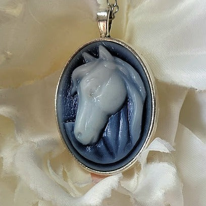 White Stallion Cameo Necklace, Majestic Horse Profile Pendant, Handcrafted Country Charm Jewelry, Modern-day Western Chic