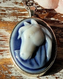 White Stallion Cameo Necklace, Majestic Horse Profile Pendant, Handcrafted Country Charm Jewelry, Modern-day Western Chic