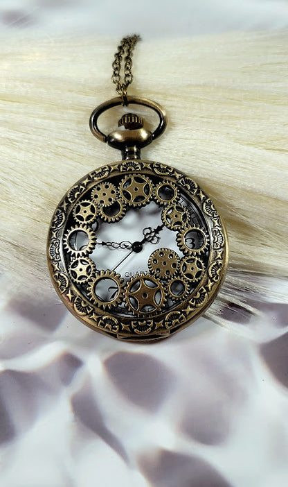 Antique-Inspired Steampunk Gear Watch Necklace - Classic Mechanical Timepiece Pendant