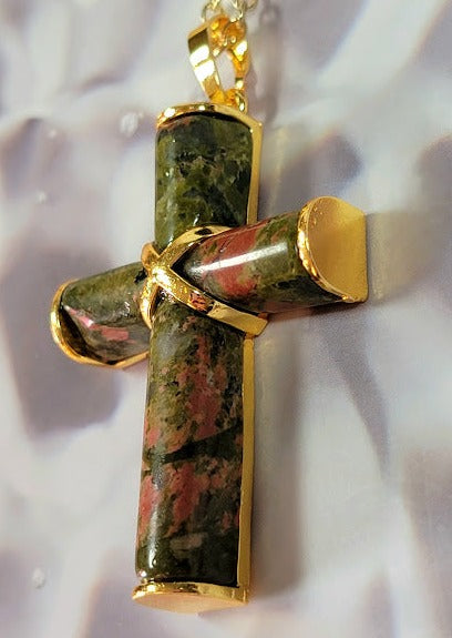 Women's Unakite Stone Cross Pendant, Catholic Pendant, Religious Jewlery