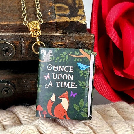 Classical Fairy Tale Book Pendant, Whimsical Forest Friends Necklace, Charming Mother-Daughter Fairytale Jewelry, Unique Gift for Story Lovers