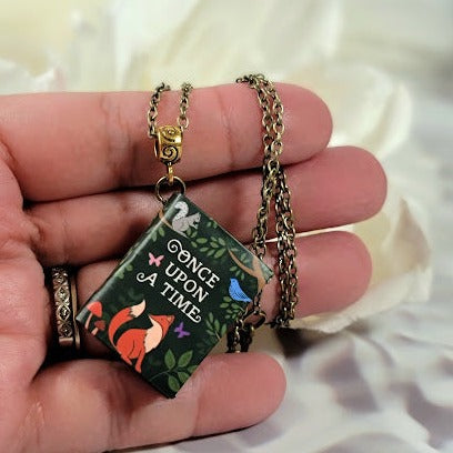 Classical Fairy Tale Book Pendant, Whimsical Forest Friends Necklace, Charming Mother-Daughter Fairytale Jewelry, Unique Gift for Story Lovers