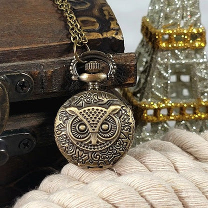 Antique Design Owl Timepiece Necklace, Wisdom-Inspired Pocket Watch Pendant