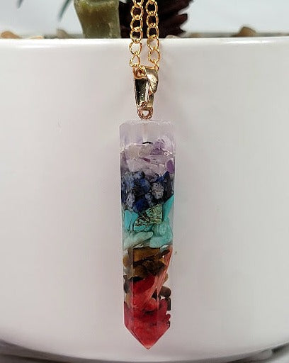 Colorful Pebble Stone Mosaic Glass Necklace, Bohemian Vibrant Pendant