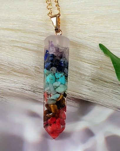 Colorful Pebble Stone Mosaic Glass Necklace, Bohemian Vibrant Pendant