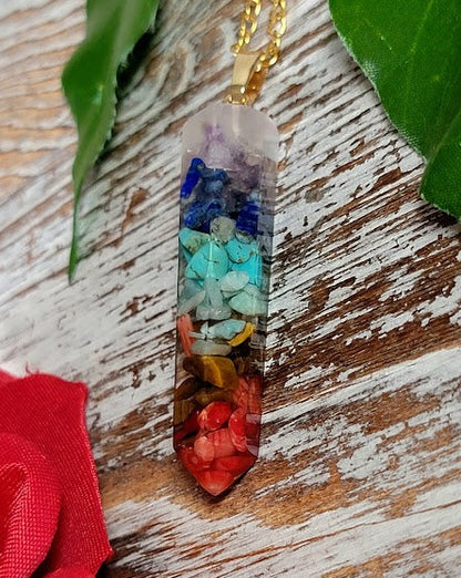 Colorful Pebble Stone Mosaic Glass Necklace, Bohemian Vibrant Pendant