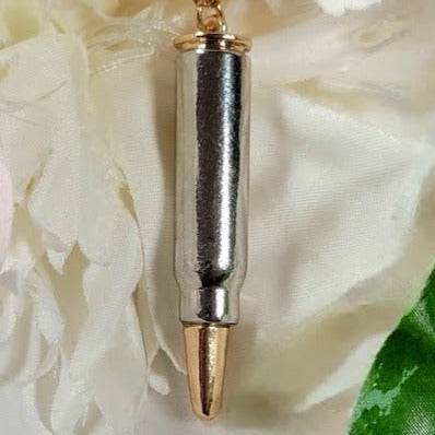 Sleek Dual-Tone Bullet Necklace, Unisex Gold-Plated Pendant, Modern Statement Jewelry, Refined Urban Accessory