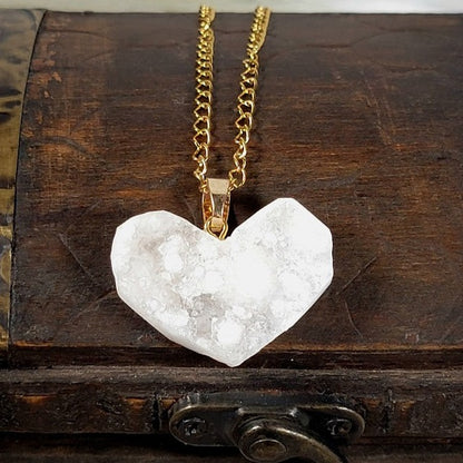 Raw Quartz Heart Necklace, Luminous Crystal Love Pendant, Handcrafted Bohemian Elegance, Unique Artisan-Crafted Gemstone Charm