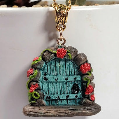 Magical Forest Fairy Door Necklace, Enchanting Woodland Realm Pendant, Fantasy-Inspired Charm, Secret Garden Keepsake