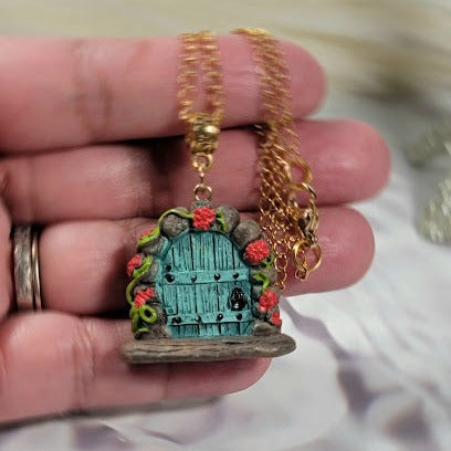 Magical Forest Fairy Door Necklace, Enchanting Woodland Realm Pendant, Fantasy-Inspired Charm, Secret Garden Keepsake