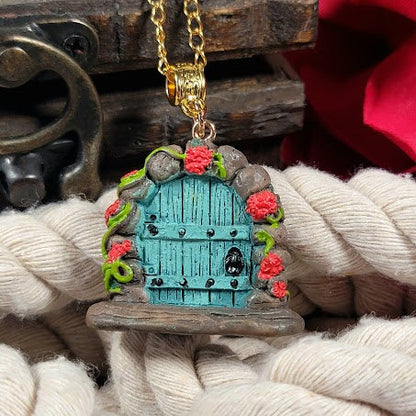 Magical Forest Fairy Door Necklace, Enchanting Woodland Realm Pendant, Fantasy-Inspired Charm, Secret Garden Keepsake