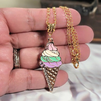 Sweet Treat Waffle Cone Necklace, Colorful Pendant for Kids