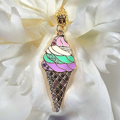 Sweet Treat Waffle Cone Necklace, Colorful Pendant for Kids