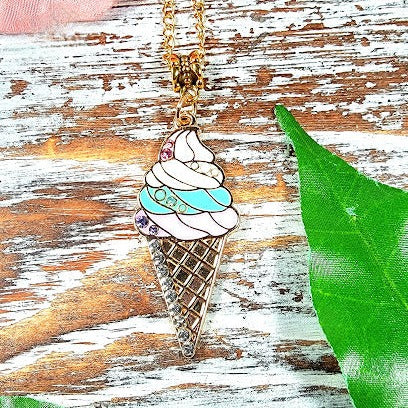 Sweet Treat Waffle Cone Necklace, Colorful Pendant for Kids