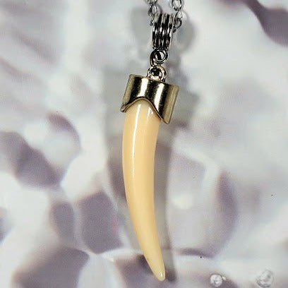 Adventurer's Faux Ivory Saber Tooth Pendant, Rustic Explorer's Necklace