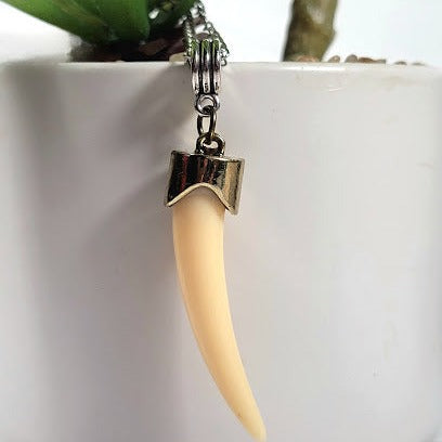 Adventurer's Faux Ivory Saber Tooth Pendant, Rustic Explorer's Necklace