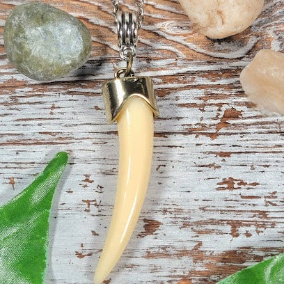 Adventurer's Faux Ivory Saber Tooth Pendant, Rustic Explorer's Necklace