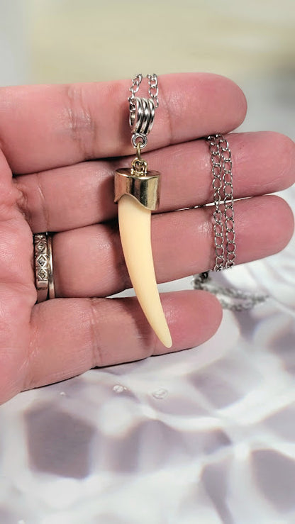 Adventurer's Faux Ivory Saber Tooth Pendant, Rustic Explorer's Necklace