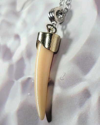 Adventurer's Faux Ivory Saber Tooth Pendant, Rustic Explorer's Necklace