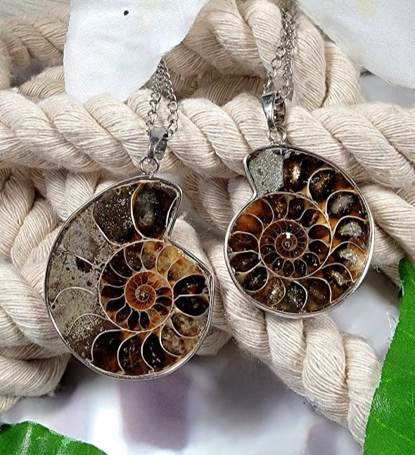 Fossil-Inspired Pattern Necklace, Earthy Brown Ammolite Pendant, 304 Stainless Steel Chain, Unique Gift for Nature Lover